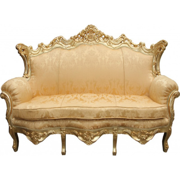 Daabadi Furniture Wholesale Classic French Victorian Sofa 3-Seater Gold Painted Mahogany Fabric Gold