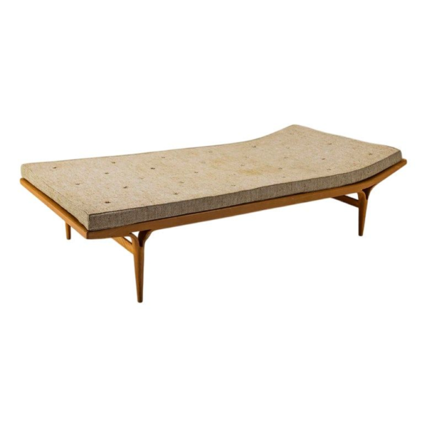 Mid-Century Modern Daybed, Beige Upholstered Daybed, Wood Frame Sofa Bed, Modern Living Room Furniture