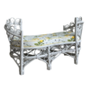 Vintage rattan loveseat, floral cushion sofa, white rattan furniture, small sofa design