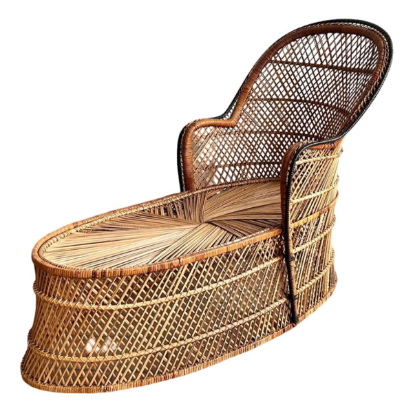 Wicker rattan chaise lounge chair, vintage Bohemian style furniture, handwoven rattan lounge, premium quality chaise lounge, relaxation furniture