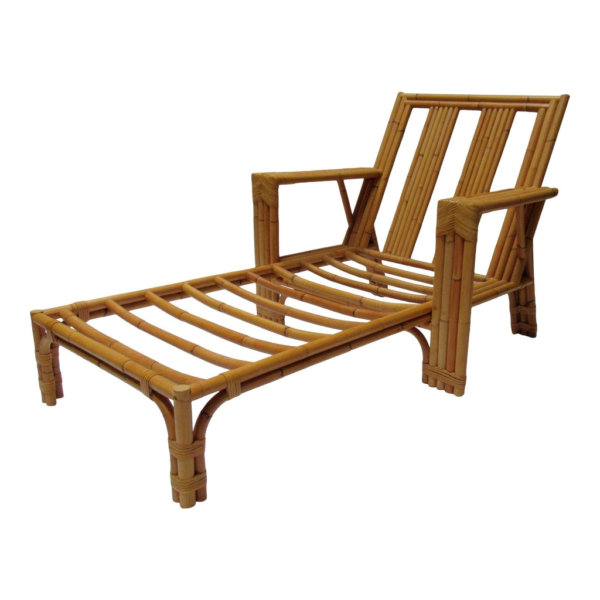 Rattan chaise lounge, mid-century modern daybed, tropical outdoor furniture, handcrafted rattan chair