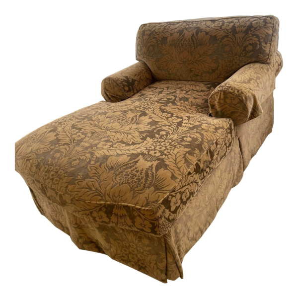 Floral Chaise Lounge, Brown and Beige Fabric Lounge Chair, Traditional Style Chaise, Comfortable Lounge Seating