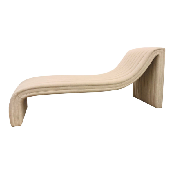Sand beige linen chaise lounge, modern one-seater, luxury furniture, high-quality linen, wooden frame.