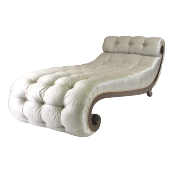 Ivory Tufted Chaise Lounge, Classic Victorian Style Furniture, Elegant Scroll Design Couch