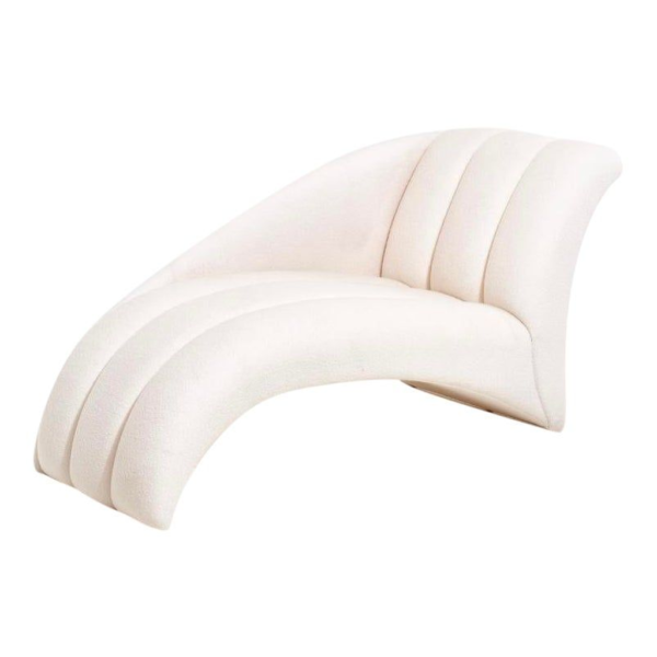 Cream boucle sofa, modern curved backless sofa, luxury furniture, fabric upholstered sofa, living room seating, designer sofa.