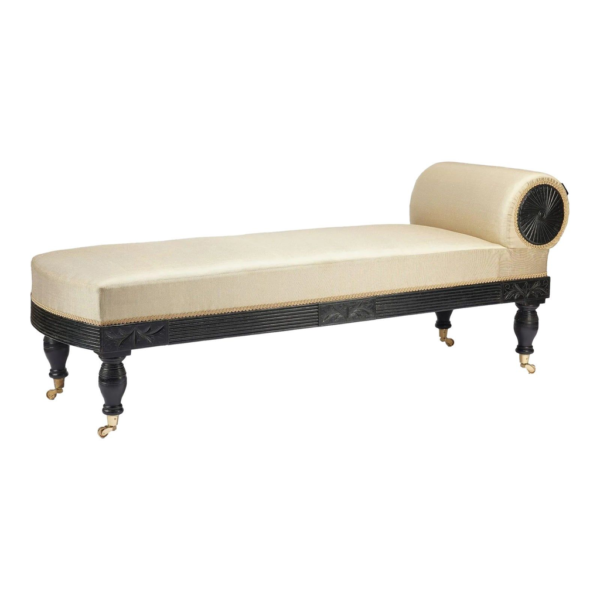 Cream upholstered daybed, Empire style furniture, black wood frame, luxury daybed, elegant living room furniture