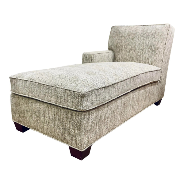 Neutral Upholstered Chaise Lounge, Relaxing Armrest Seating, Contemporary Furniture Design