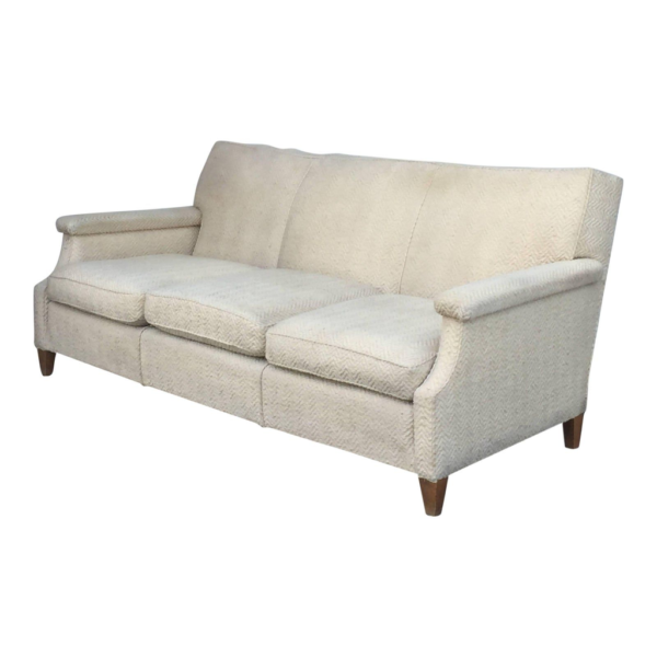 Cream herringbone sofa, mid-century modern design, upholstered sofa, living room furniture, three-seater sofa