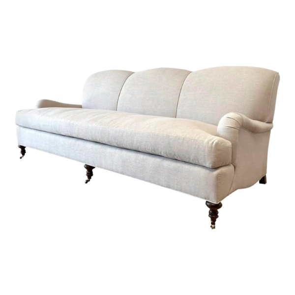 Classic Cream Sofa with Rolled Arms, Three Seater Upholstered Sofa, Elegant Living Room Furniture