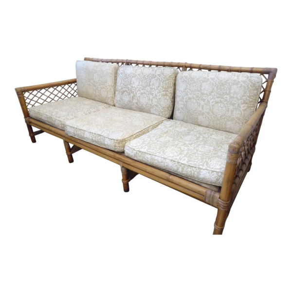 Bamboo sofa, Coastal style sofa, Patterned cushion sofa, Living room sofa, Decorative sofa