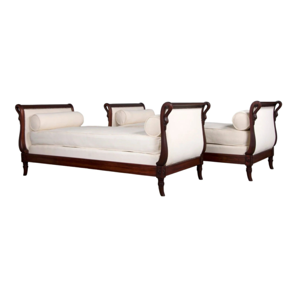 Mahogany Daybed, White Upholstered Sofa, Classic Furniture Design, Elegant Wood Daybed