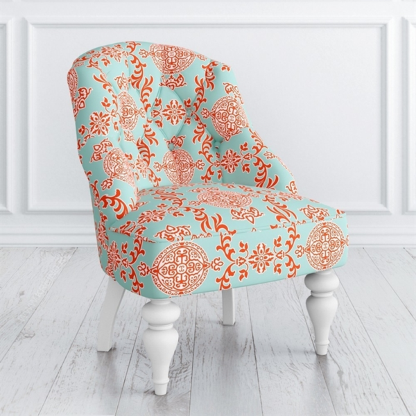 Aqua and Coral Accent Sofa with Tufted Design