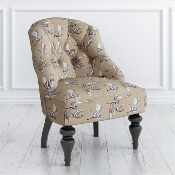 Beige Armchair Sofa with Bird Pattern Upholstery