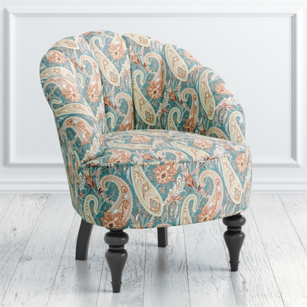 Teal and Beige Paisley Fabric Armchair Sofa