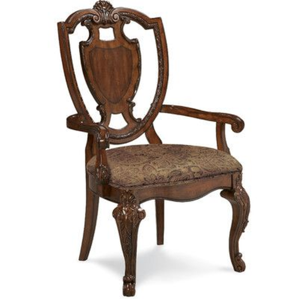 Classic Brown Wood Armchair with Carved Details