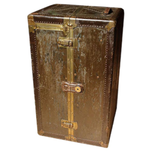 Vintage brown wood and iron armoire with spacious storage