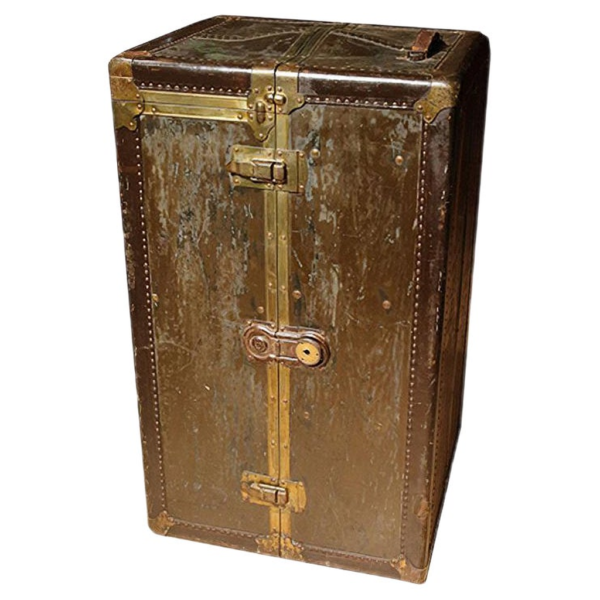 Vintage brown wood and iron armoire with spacious storage
