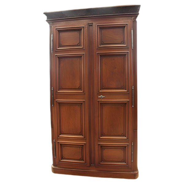 Classic brown wood wardrobe with paneled doors and spacious storage.