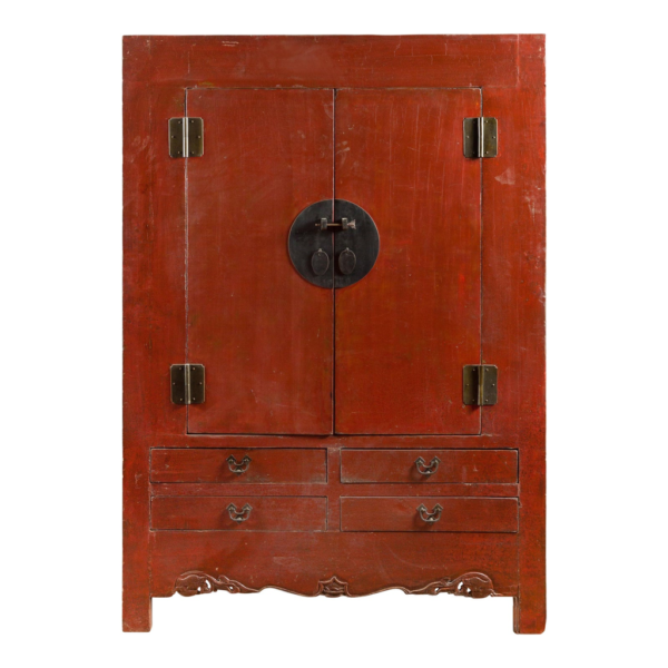 Red wooden armoire with drawers