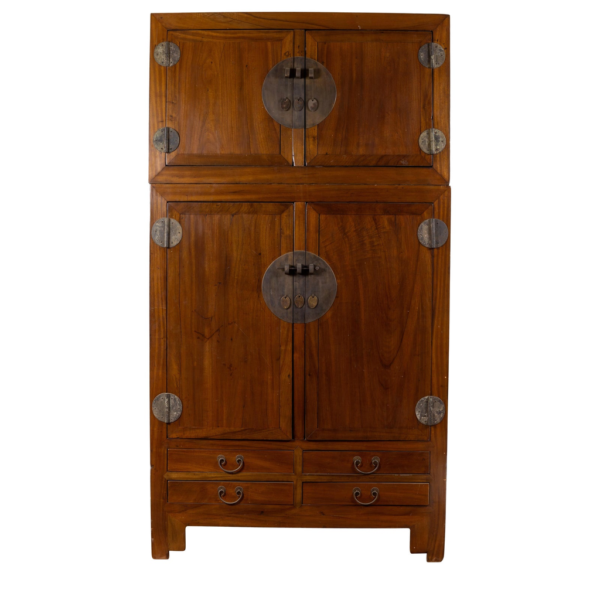 Classic Brown Wood Armoire with Iron Hardware