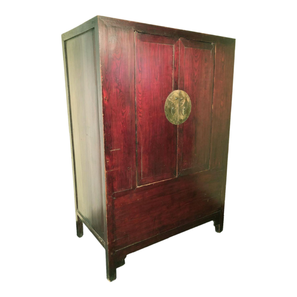 Burgundy wood armoire with timeless design