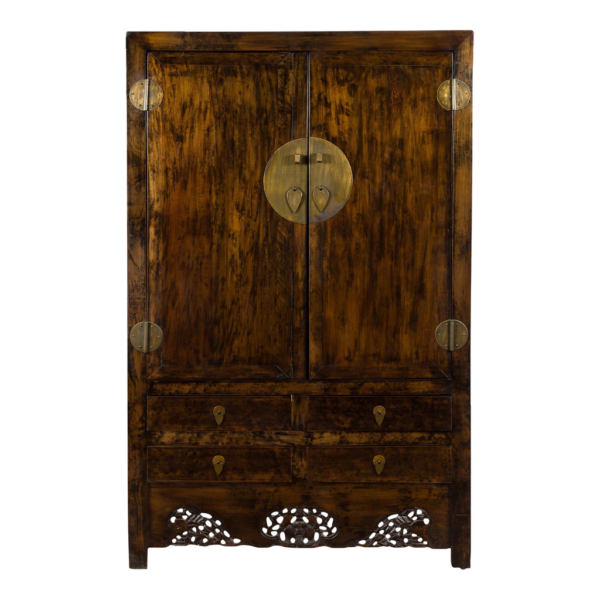 Antique Dark Brown Wood Armoire with Iron Hardware
