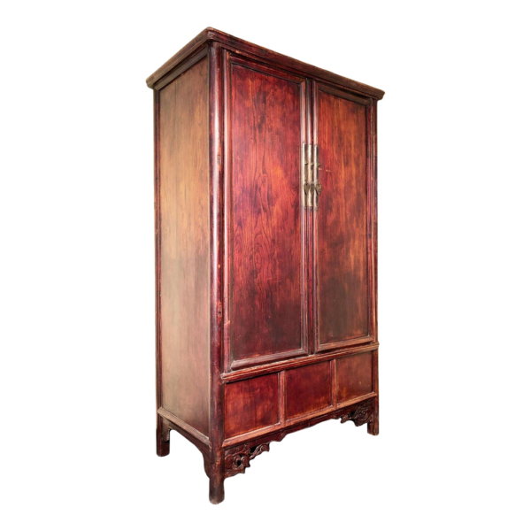 Maroon Wood Armoire with Carved Details