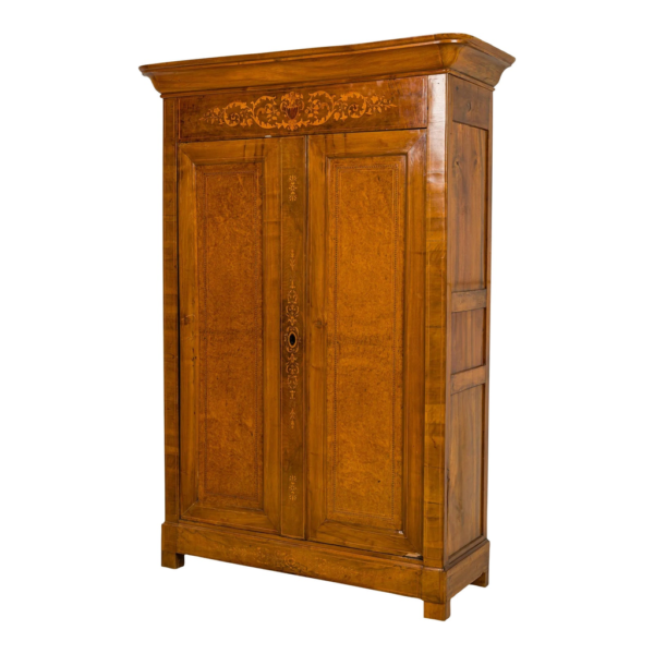 Classic Brown Wood Armoire with Intricate Carvings