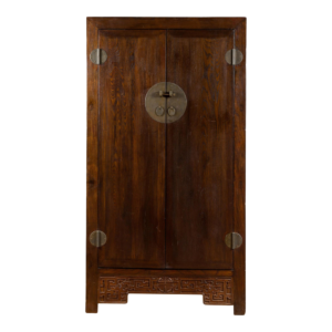 Dark brown wood armoire with iron hardware, Timeless design by Daabadi Furniture supplier