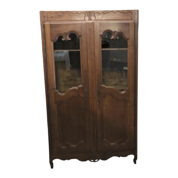Classic wood armoire with glass doors for elegant storage