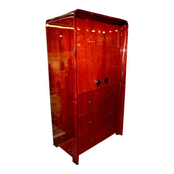 Elegant red wood wardrobe with drawers and doors for bedroom storage