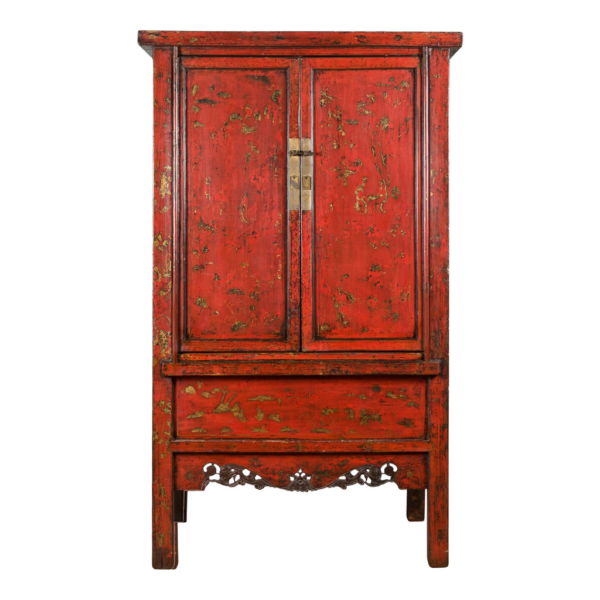 Red and Gold Accent Wood Armoire