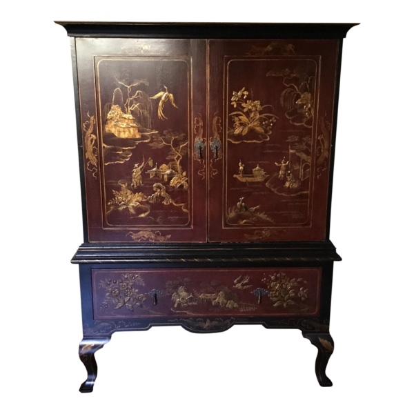 Burgundy and Black Wood Armoire