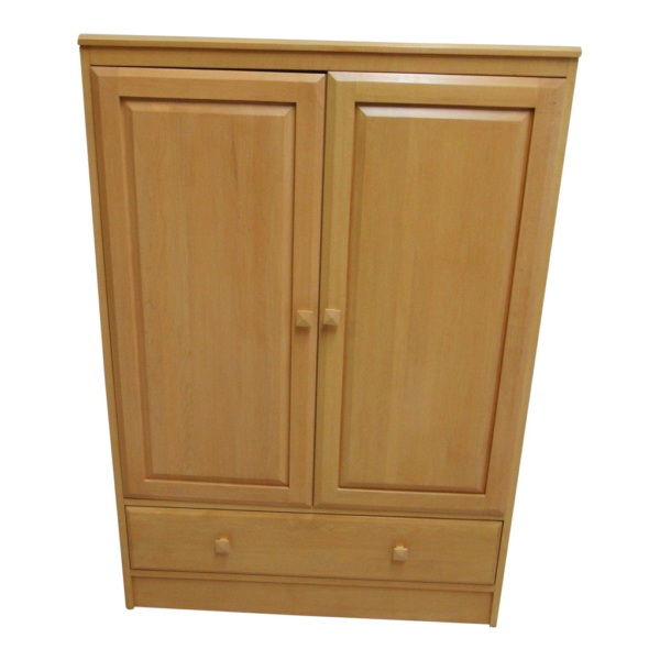 Beige wooden wardrobe with two doors and one drawer