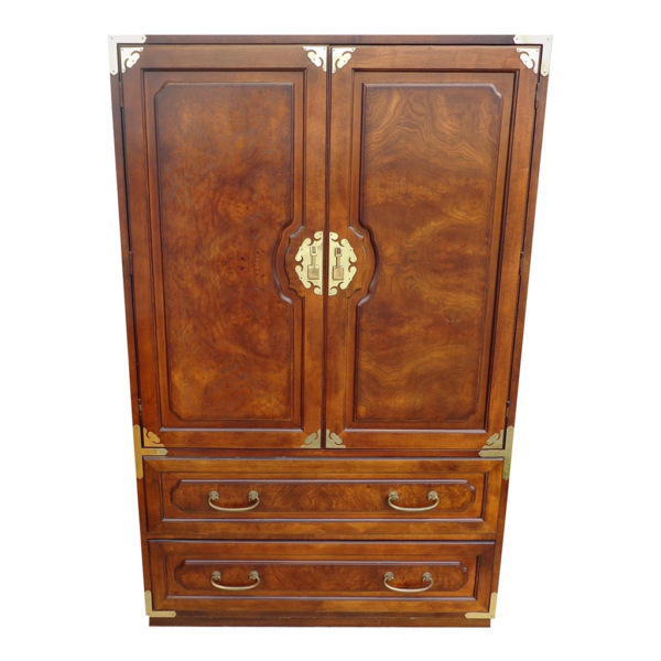 Classic wood armoire with brass accents