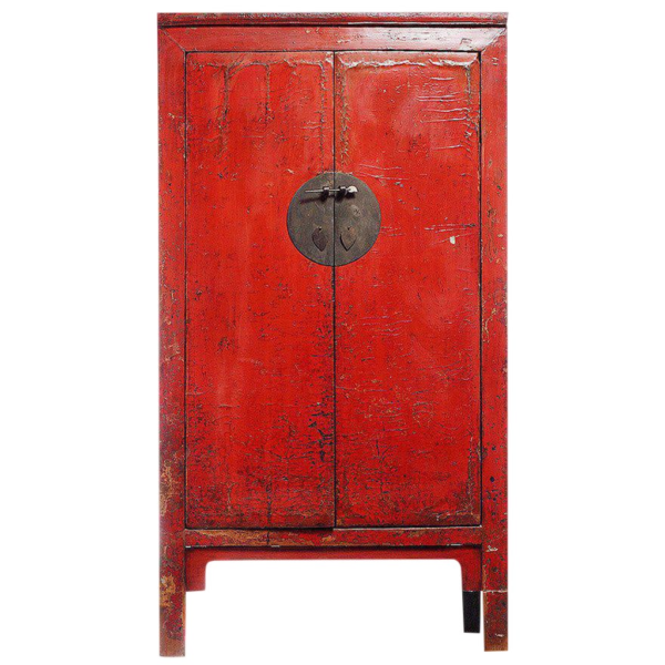 Antique red wooden armoire with iron hardware