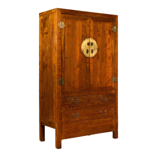 Brown wooden wardrobe with iron accents