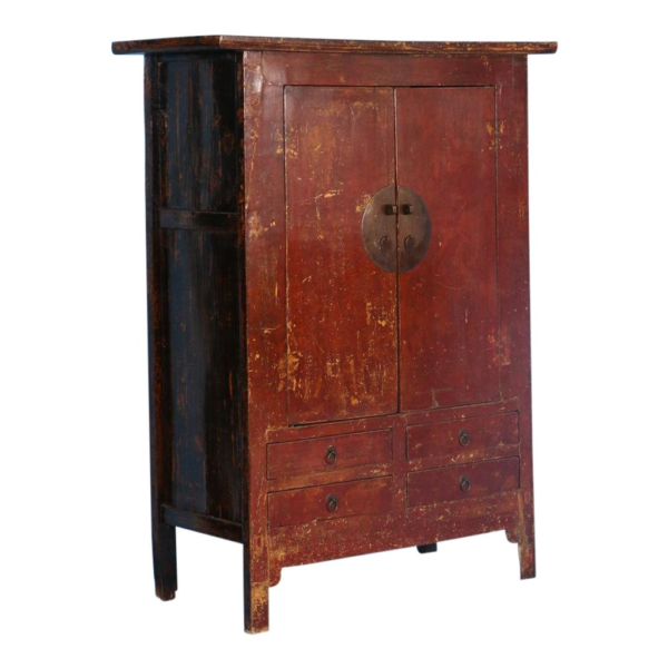 Timeless design red and black wooden armoire with iron hardware, Daabadi Furniture manufacturer
