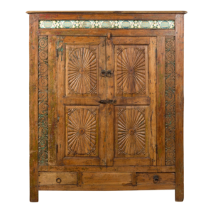 Rustic Wood Wardrobe with Carved Doors