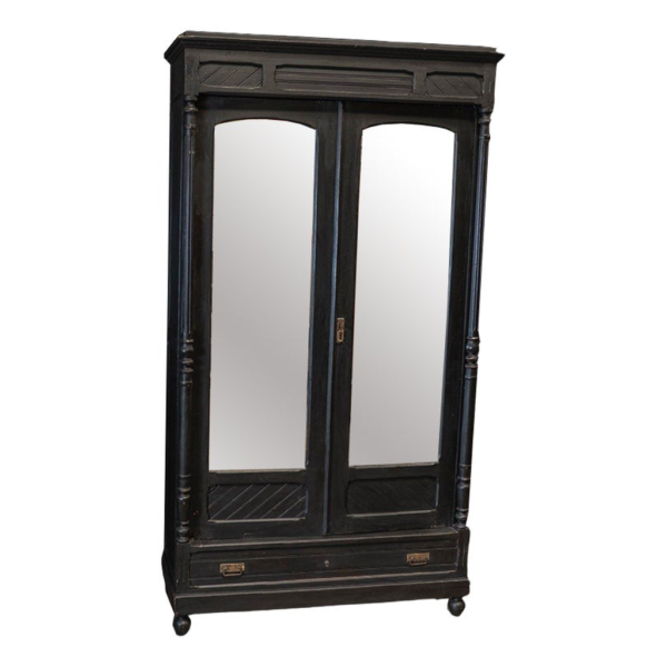 Black wood armoire with mirror doors