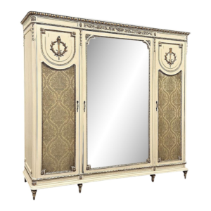 Classic French Style Cream and Gold Armoire with Mirror