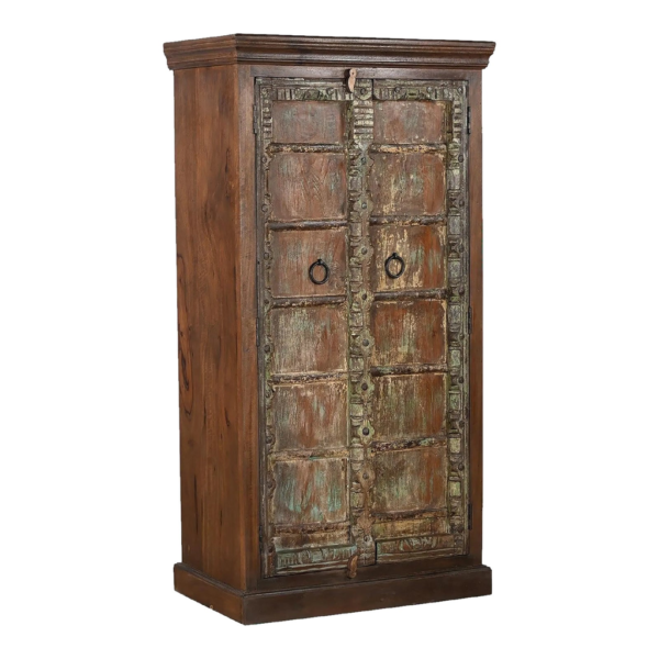 Rustic brown wooden wardrobe with two doors