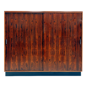 Mid-Century Modern Brown Wood Sliding Door Wardrobe