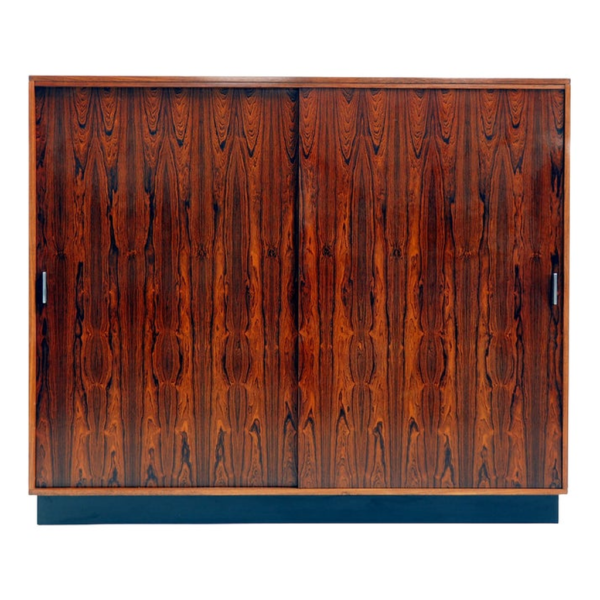 Mid-Century Modern Brown Wood Sliding Door Wardrobe