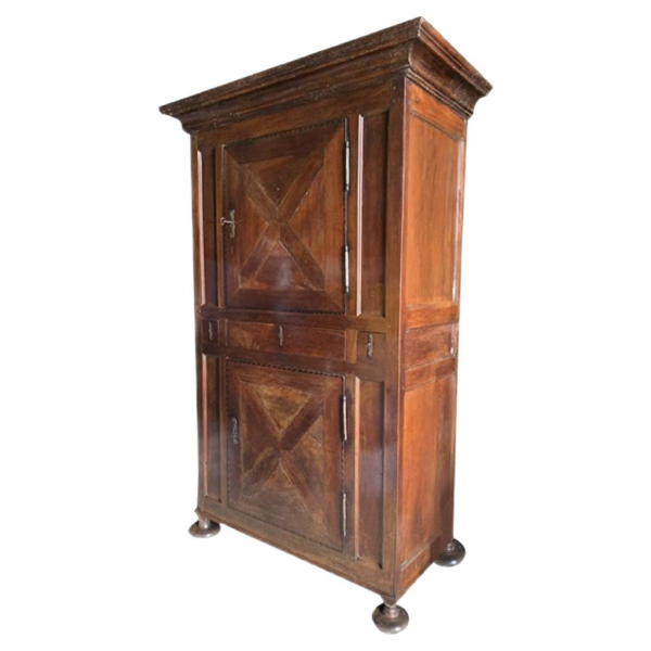 Brown Wood Armoire with Intricate Carvings