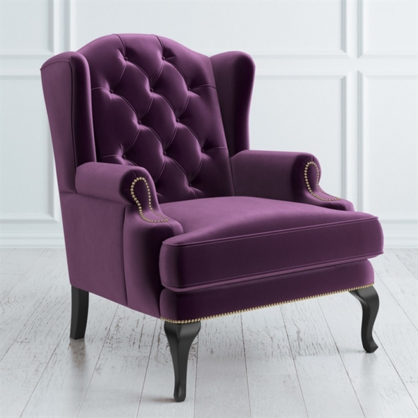 Purple velvet sofa with classic design