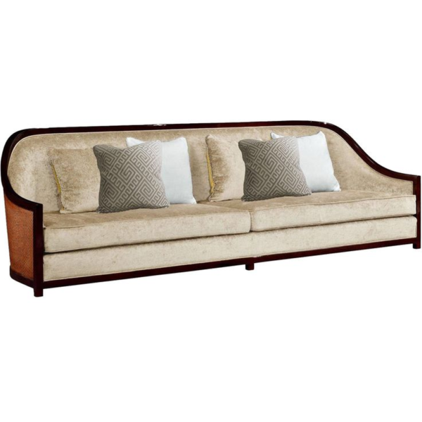 Classic beige sofa with wood frame