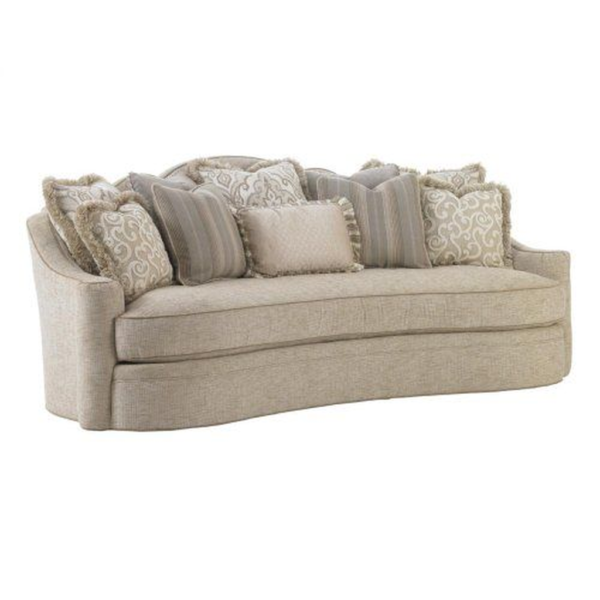 Beige linen sofa with plush cushions