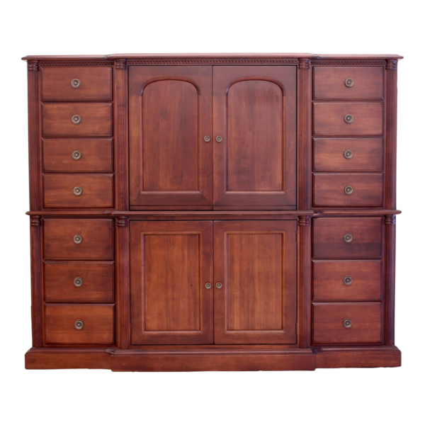 Brown wooden wardrobe with drawers and doors