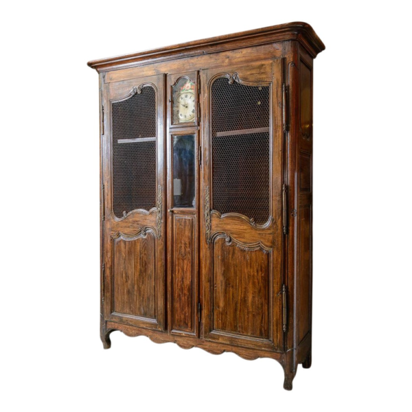 Antique style brown wood wardrobe with clock, Daabadi Furniture exporter